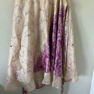 Silk Embroidered Wrap Skirt - Ivory and Violet. Free size.